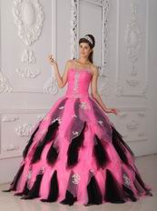 Hot Pink And Black Cascade Skirt Lovely Quinceanera Dress