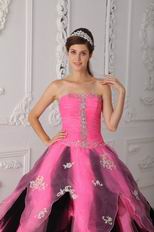 Hot Pink And Black Cascade Skirt Lovely Quinceanera Dress