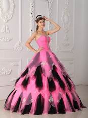 Hot Pink And Black Cascade Skirt Lovely Quinceanera Dress