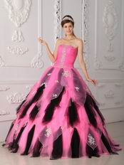 Hot Pink And Black Cascade Skirt Lovely Quinceanera Dress