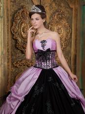 Strapless Appliqued Puffy Quinceanera Gown Lilac And Black