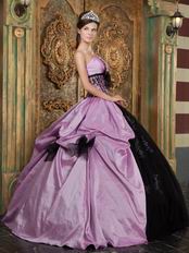 Strapless Appliqued Puffy Quinceanera Gown Lilac And Black