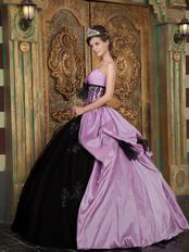 Strapless Appliqued Puffy Quinceanera Gown Lilac And Black