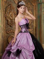 Strapless Appliqued Puffy Quinceanera Gown Lilac And Black