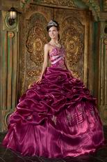 Spaghetti Straps Bugundy Puffy Quinceanera Girls Dress