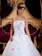 Cute Quinceanera Dress With Colorful Butterflys Design Decorate