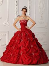 Wine Red Embroidery Young Women Quinceanera Strapless Dress