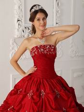 Wine Red Embroidery Young Women Quinceanera Strapless Dress