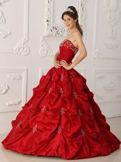 Wine Red Embroidery Young Women Quinceanera Strapless Dress