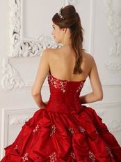 Wine Red Embroidery Young Women Quinceanera Strapless Dress