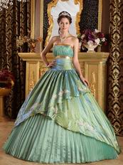 Strapless Appliques Celadon Green Adult Ceremony Dress