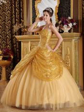 Pretty Golden Sequin Corset Back Adult Ceremony Girls Dress