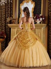 Pretty Golden Sequin Corset Back Adult Ceremony Girls Dress