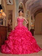 Spaghetti Straps Hot Pink 2014 Embroidery Quinceanera Dress
