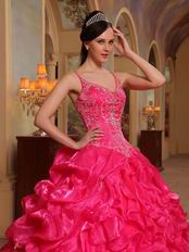 Spaghetti Straps Hot Pink 2014 Embroidery Quinceanera Dress