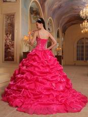 Spaghetti Straps Hot Pink 2014 Embroidery Quinceanera Dress