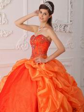 Orange Embroidered Bottom Quinceanera Gown With Chapel Train