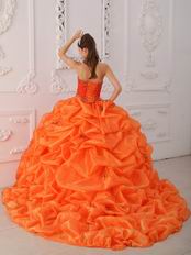 Orange Embroidered Bottom Quinceanera Gown With Chapel Train