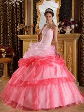 Gradient Color Contrast Pink Single Shoulder Quinceanera Gown