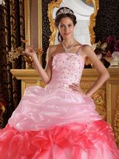 Gradient Color Contrast Pink Single Shoulder Quinceanera Gown