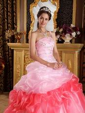 Gradient Color Contrast Pink Single Shoulder Quinceanera Gown