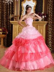 Gradient Color Contrast Pink Single Shoulder Quinceanera Gown