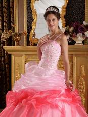 Gradient Color Contrast Pink Single Shoulder Quinceanera Gown