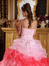 Gradient Color Contrast Pink Single Shoulder Quinceanera Gown