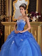 Blue Organza Appliqued Winter Quinceanera Dress Sweetheart