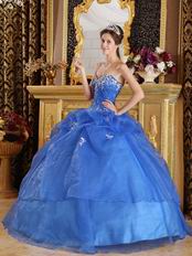 Blue Organza Appliqued Winter Quinceanera Dress Sweetheart