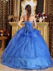 Blue Organza Appliqued Winter Quinceanera Dress Sweetheart