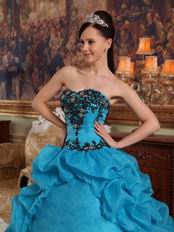 Sweetheart Neckline Teal Quinceanera Dress With Black Applique