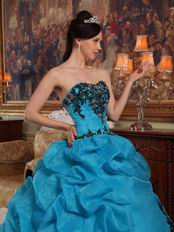 Sweetheart Neckline Teal Quinceanera Dress With Black Applique