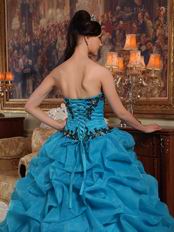 Sweetheart Neckline Teal Quinceanera Dress With Black Applique