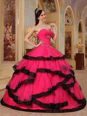 Rose Pink Corset Back Top Quinceanera Dress With Black Bordure