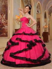 Rose Pink Corset Back Top Quinceanera Dress With Black Bordure
