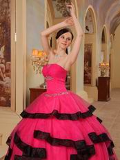 Rose Pink Corset Back Top Quinceanera Dress With Black Bordure