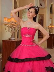 Rose Pink Corset Back Top Quinceanera Dress With Black Bordure