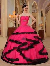 Rose Pink Corset Back Top Quinceanera Dress With Black Bordure