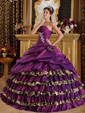 Cheap Purple Quinceanera Gown With Leopard Print Cascade Skirt