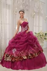 New Fashion Ruby Red Sweetheart Quinceanera Dress With Leopard Fabric