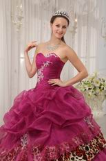 New Fashion Ruby Red Sweetheart Quinceanera Dress With Leopard Fabric