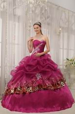 New Fashion Ruby Red Sweetheart Quinceanera Dress With Leopard Fabric