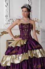 Purple and Golded Cascade Skirt Quinceanera Dress By Top Designer