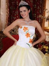 White Embroideried Flower Lovely Quinceanera Dress Gowns