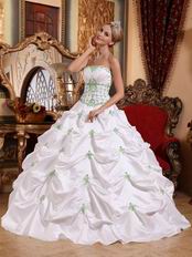 Strapless White Quinceanera Dress With Spring Green Pick-up Skirt