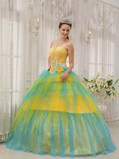 Colorful Yellow And Aqua Sequin Lovely Girls Birthday Dress