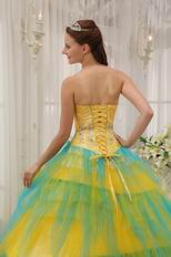 Colorful Yellow And Aqua Sequin Lovely Girls Birthday Dress