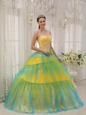 Colorful Yellow And Aqua Sequin Lovely Girls Birthday Dress