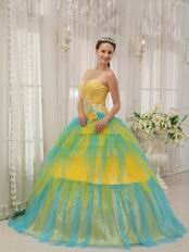 Colorful Yellow And Aqua Sequin Lovely Girls Birthday Dress